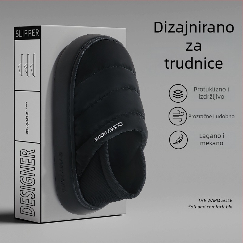 Zimske kućne papuče od pamuka s EVA potplatom, Xinjiang pamuk podstava, zaobljeni vrh, srednje visoka peta 3–5 cm, protuklizne, za kućnu upotrebu