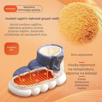 Xiangfutang Unisex grijane visoke papuče, gornji dio od down materijala, EVA potplat, USB napajanje