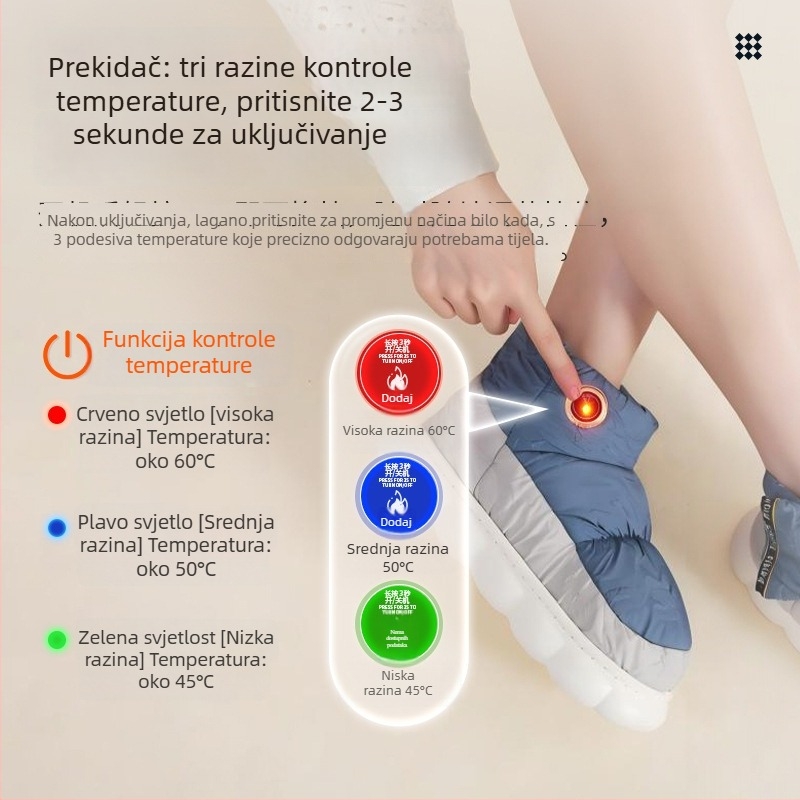 Xiangfutang Unisex grijane visoke papuče, gornji dio od down materijala, EVA potplat, USB napajanje