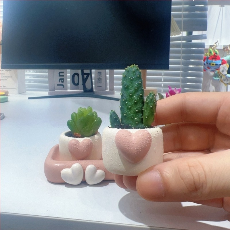 Lonac od smole u obliku srca s likom crtića za sukulente – kreativni stolni lonac, mini lonac
