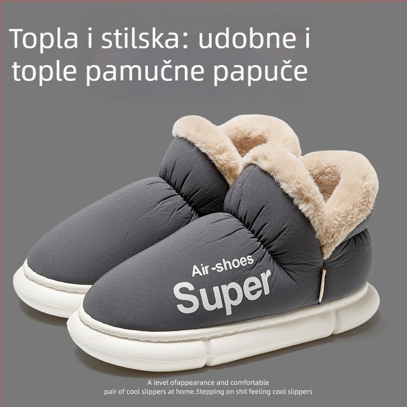 Zimske pamučne papuče za žene i muškarce - vodootporan gornji dio, topla podstava, PVC đon, peta 3–5 cm, protuklizno, toplo