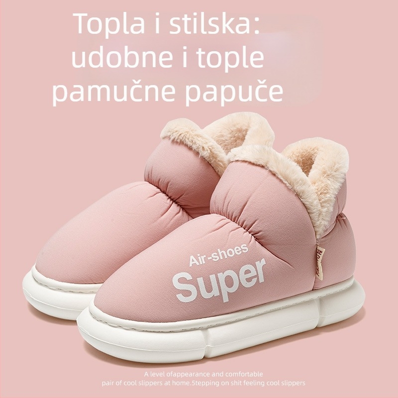 Zimske pamučne papuče za žene i muškarce - vodootporan gornji dio, topla podstava, PVC đon, peta 3–5 cm, protuklizno, toplo