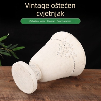 Saksija od cementa, ručna izrada, vintage stil, stoji na podu, za kućno vrtlarenje