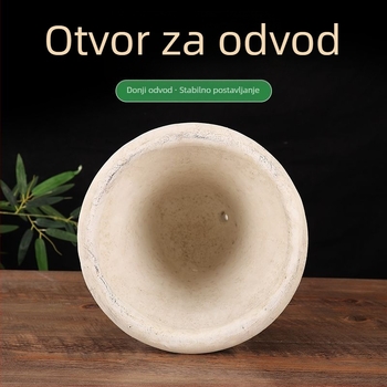 Saksija od cementa, ručna izrada, vintage stil, stoji na podu, za kućno vrtlarenje
