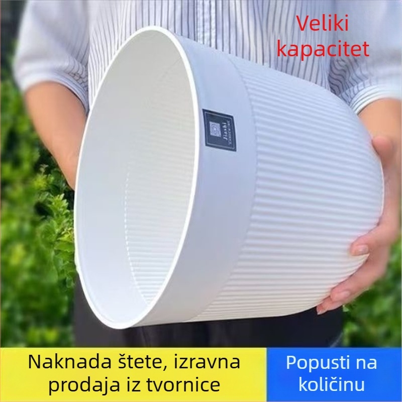 Minimalistička bijela saksija od smole sa uskim vertikalnim prugama, velikog promjera, prozračna, za unutarnje biljke, pogodna za dnevni boravak, s UV zaštitom