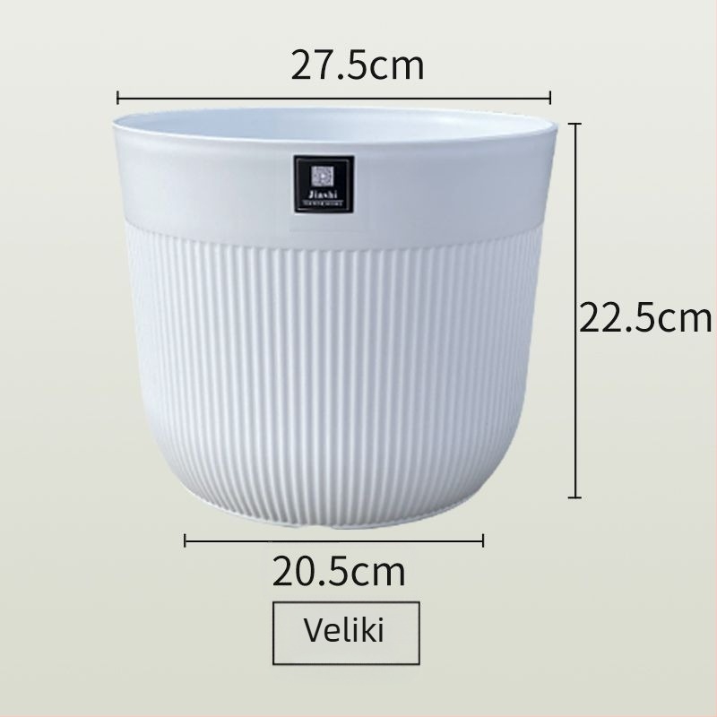 Minimalistička bijela saksija od smole sa uskim vertikalnim prugama, velikog promjera, prozračna, za unutarnje biljke, pogodna za dnevni boravak, s UV zaštitom