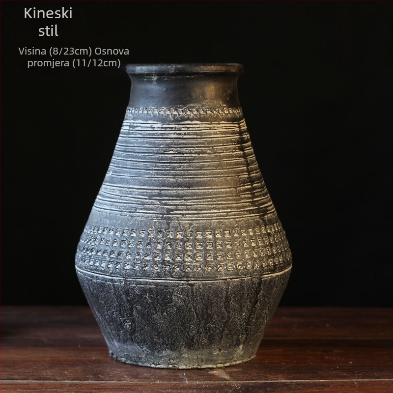 Ručni rad keramička vaza od vintage gline, zen stil, za stolnu ili podnu izložbu sa suhim cvijećem