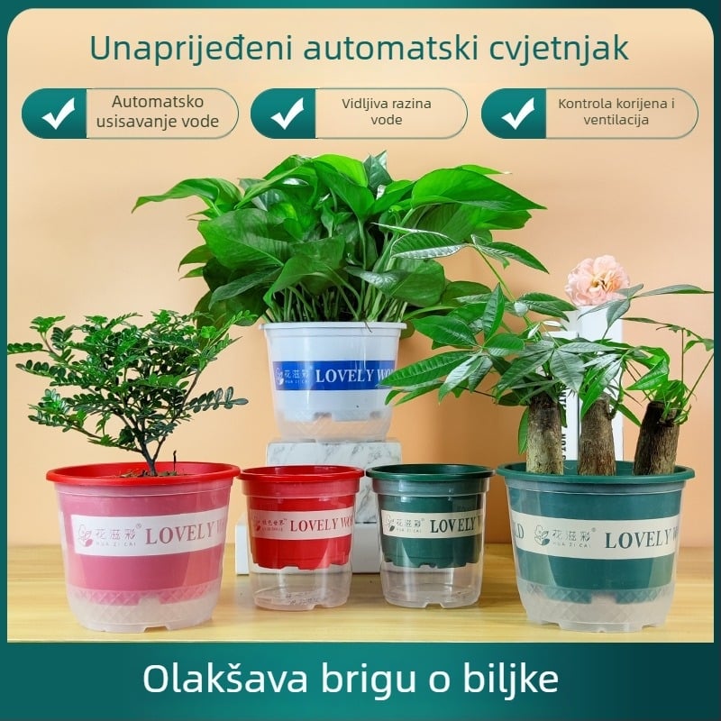 Lonac za samozalijevanje od plastike s dvostrukim prozirnim vanjskim dijelom i spremnikom vode
