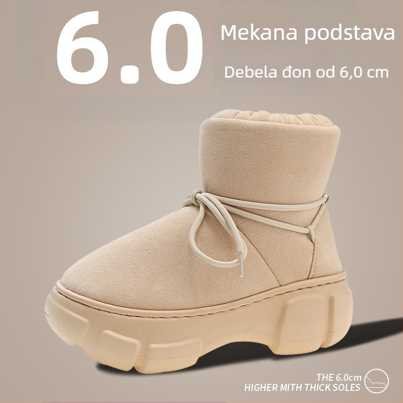 Ženske snježne čizme s debelim potplatom i platformom za povećanje visine, podstavljene umjetnim plišem, vodootporne