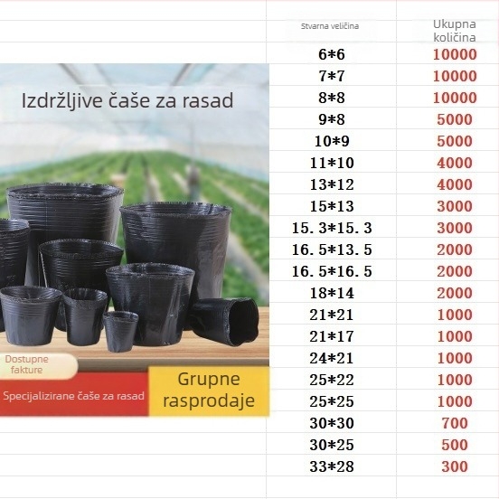Plastična jednokratna crna vrećica za sadnice, čašica za hranjenje, čašica za sadnice i posuda za sadnju
