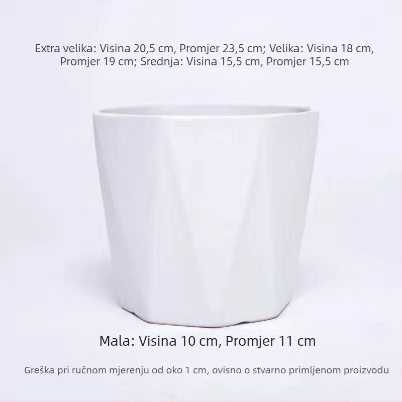 Keramička posuda za cvijeće s pladnjem, ekstra veliki, europski minimalistički dizajn, bijela, za sukulente i pothos