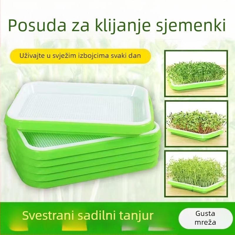 Sadični pladanj za češnjak i mačju travu, prozračan i otporan plast, za postavljanje na pod, kućno vrtlarenje