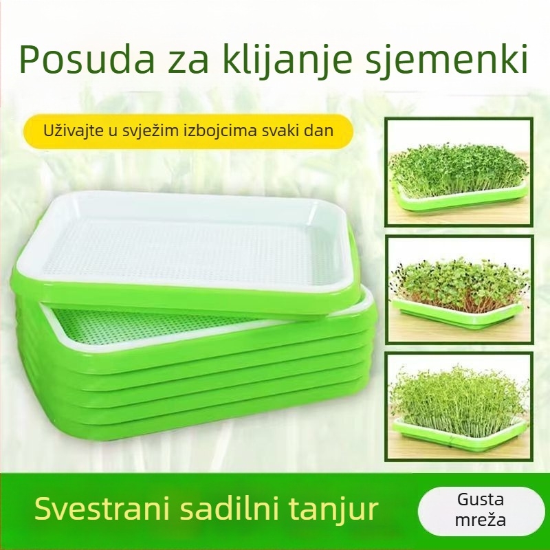 Sadični pladanj za češnjak i mačju travu, prozračan i otporan plast, za postavljanje na pod, kućno vrtlarenje