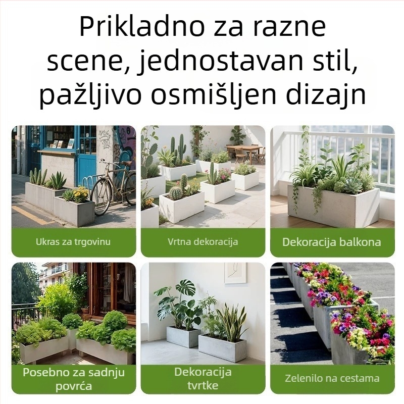 Cvjetni lonac/kutija od oksida magnezija za sadnju; zidna, stolna ili podna upotreba; moderni minimalistički stil