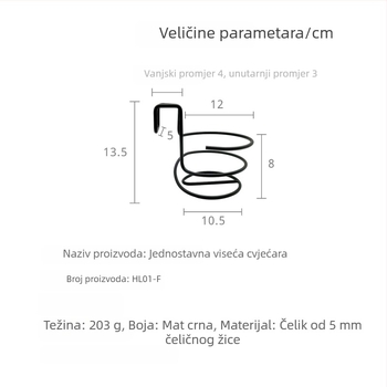 Metalni držač biljaka za zid ili stol, posuda/okvir, otporan na koroziju, čvrst, s 3D zakrivljenjem i pečenim premazom