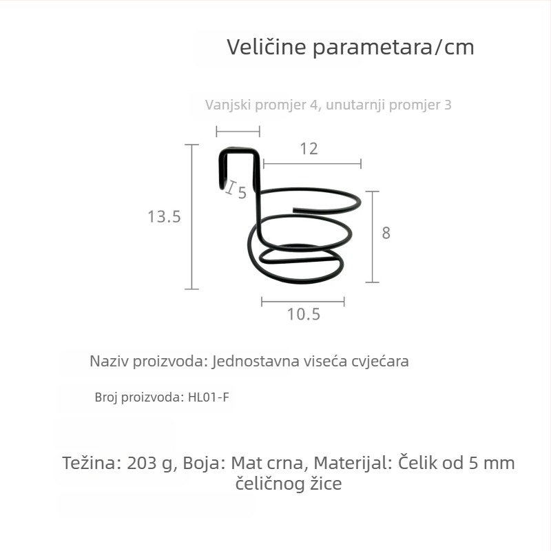 Metalni držač biljaka za zid ili stol, posuda/okvir, otporan na koroziju, čvrst, s 3D zakrivljenjem i pečenim premazom