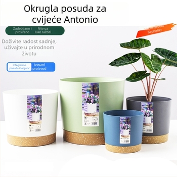Anthony Nordic plastični lonac za cvijeće od smole s imitacijom keramike, dubok i visok, veliki plastični lonac s pladnjem za zelenu pothos biljku