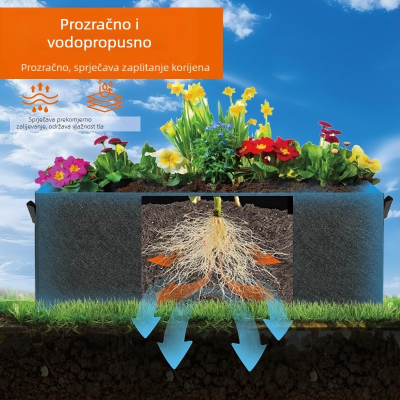 Pravokutna debela filc vrećica za sadnju povrća i presadnica, dvorišna posuda za biljke, kutija za cvijeće, prozračna tkanina od netkanog materijala