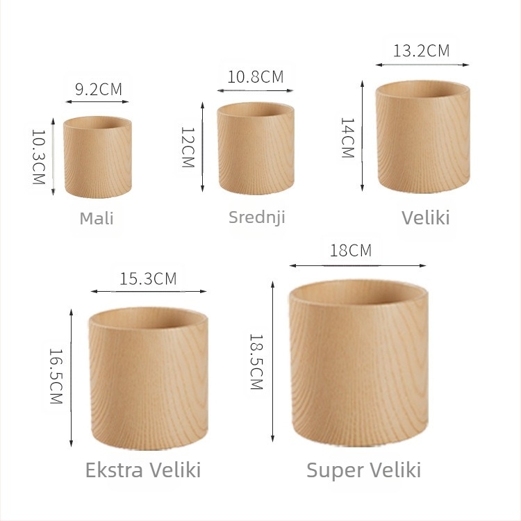 Ceramicna posuda za cvijeće s drveno-kamenskim uzorkom, lakirana površina, s pladnjem, za stolnu ili podnu upotrebu