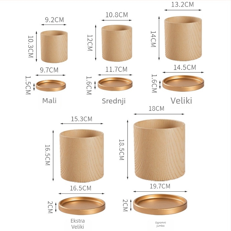 Ceramicna posuda za cvijeće s drveno-kamenskim uzorkom, lakirana površina, s pladnjem, za stolnu ili podnu upotrebu
