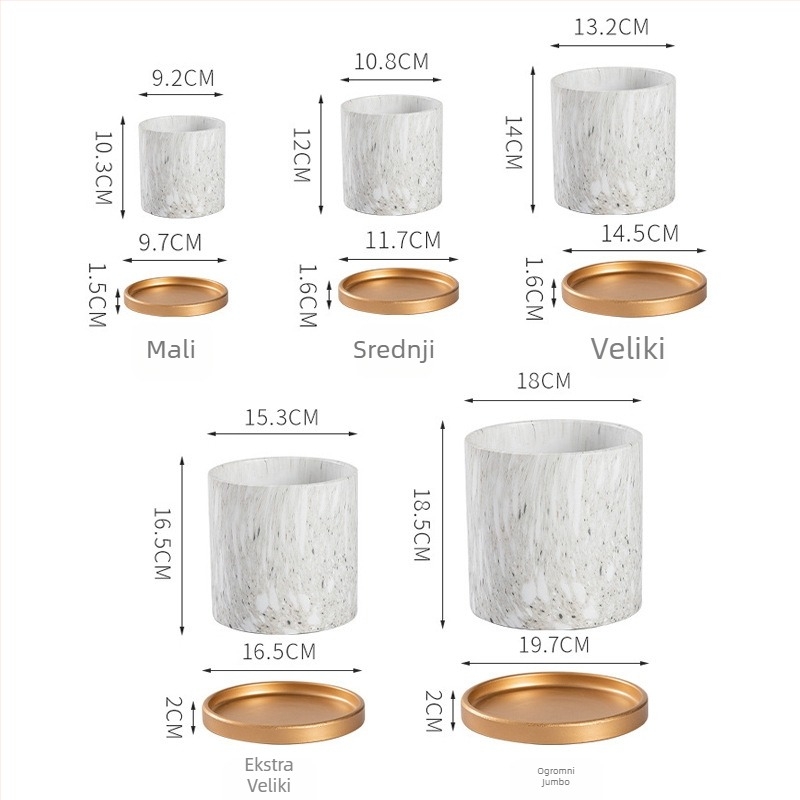 Ceramicna posuda za cvijeće s drveno-kamenskim uzorkom, lakirana površina, s pladnjem, za stolnu ili podnu upotrebu