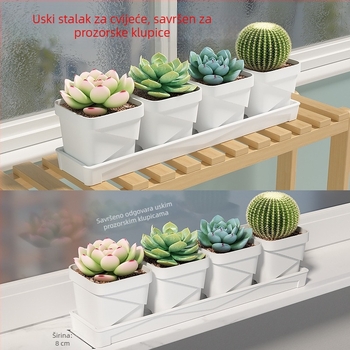 Kvadratna plastična posuda za cvijeće, prozračna i izdržljiva, za stolnu upotrebu, izrađena injekcijskim oblikovanjem.