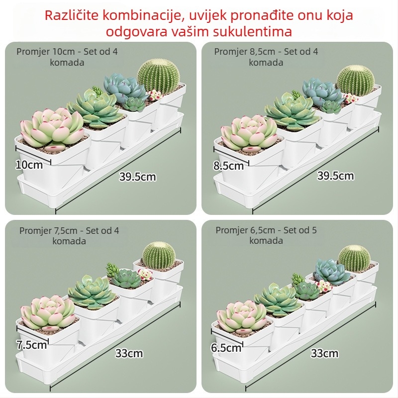Kvadratna plastična posuda za cvijeće, prozračna i izdržljiva, za stolnu upotrebu, izrađena injekcijskim oblikovanjem.