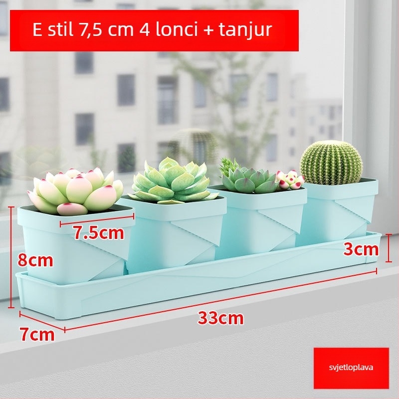 Kvadratna plastična posuda za cvijeće, prozračna i izdržljiva, za stolnu upotrebu, izrađena injekcijskim oblikovanjem.