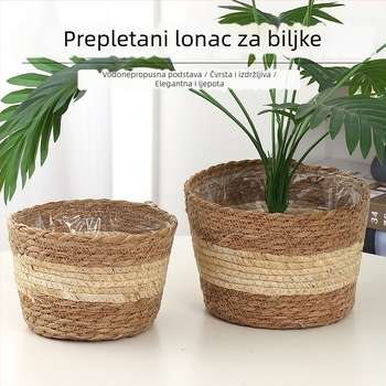 Set posuda za cvijeće, pleten od trstike i ljuski kukuruza, prozračan, pogodan za stol ili pod, skandinavski stil