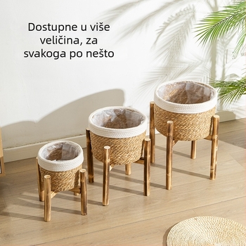 Podna drvena stalka za lončanice, ručna izrada, jednostavan stil, pogodna za kućnu njegu i balkonsko bilje.