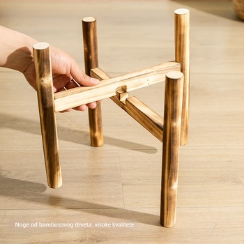 Podna drvena stalka za lončanice, ručna izrada, jednostavan stil, pogodna za kućnu njegu i balkonsko bilje.