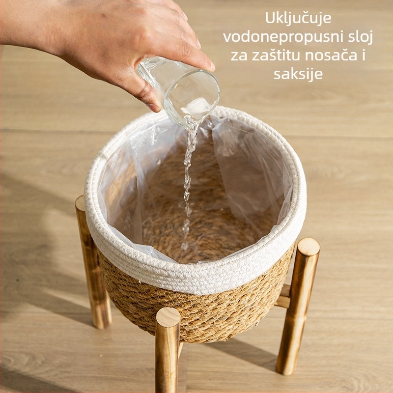 Podna drvena stalka za lončanice, ručna izrada, jednostavan stil, pogodna za kućnu njegu i balkonsko bilje.