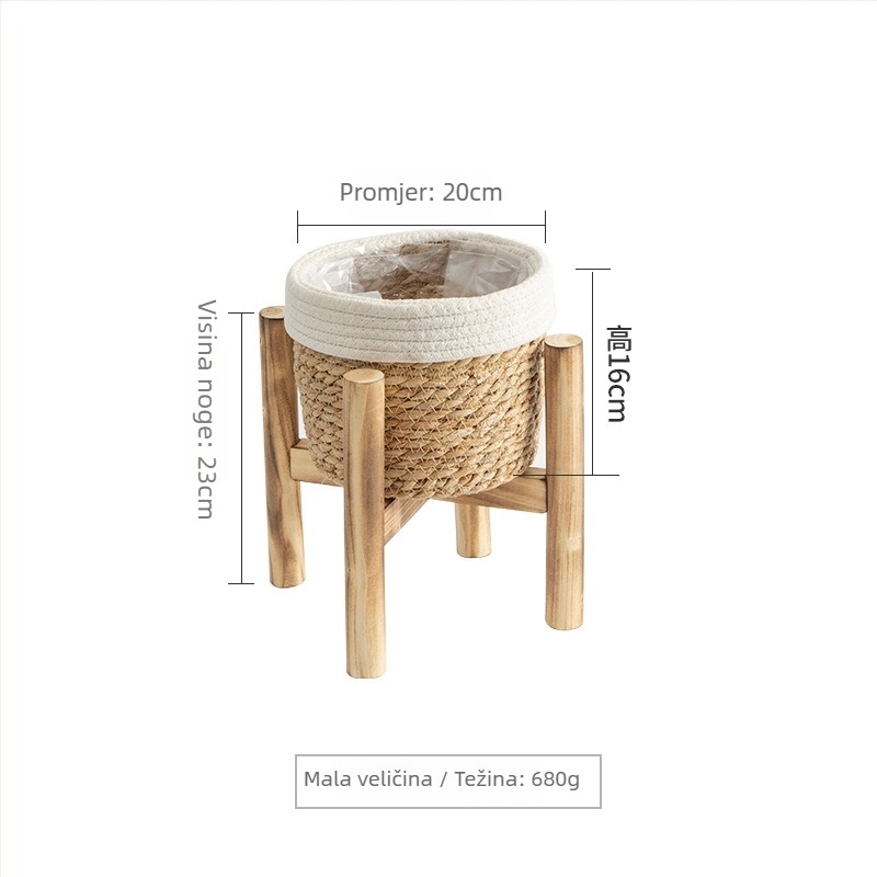 Podna drvena stalka za lončanice, ručna izrada, jednostavan stil, pogodna za kućnu njegu i balkonsko bilje.