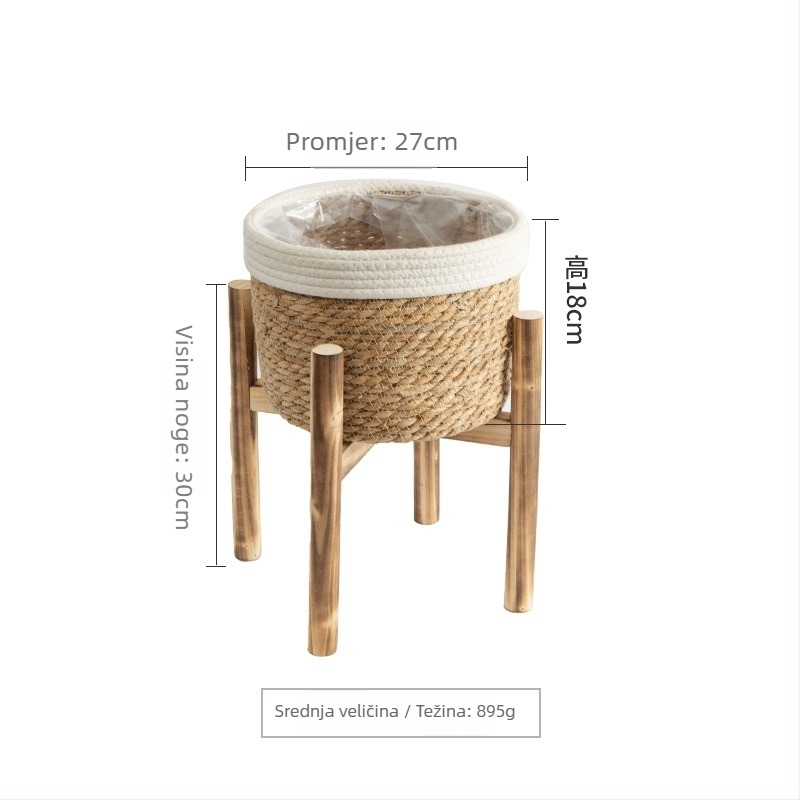 Podna drvena stalka za lončanice, ručna izrada, jednostavan stil, pogodna za kućnu njegu i balkonsko bilje.