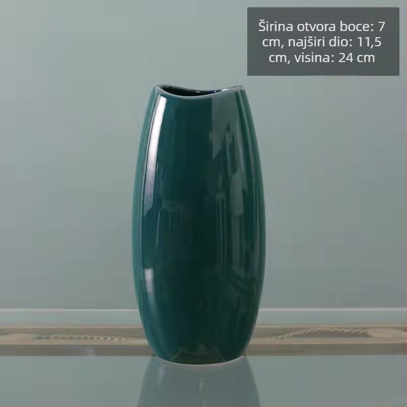 Set od tri keramičke vaze s pozlaćenim završetkom, jajolika oblika, smaragdno zelene za dom