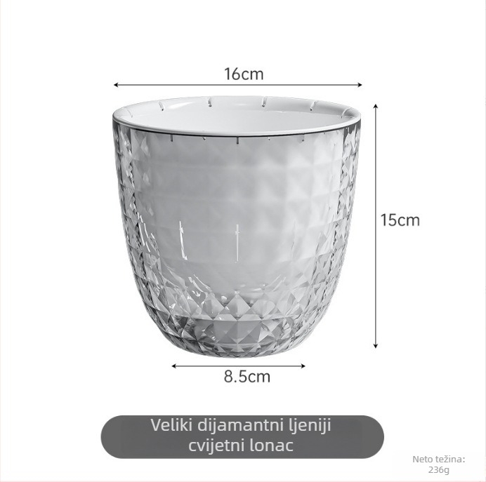 Plastični lonac za cvijeće za stol ili pod, jednopločno oblikovan, proziran, otporan na koroziju, štednja vode