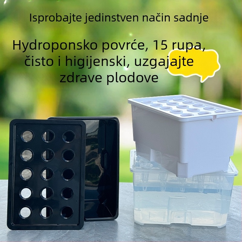 Hydroponični spremnik od plastike prehrambene klase, stolni ili podni, za kućno uzgajanje i balkonsko vrtlarenje.