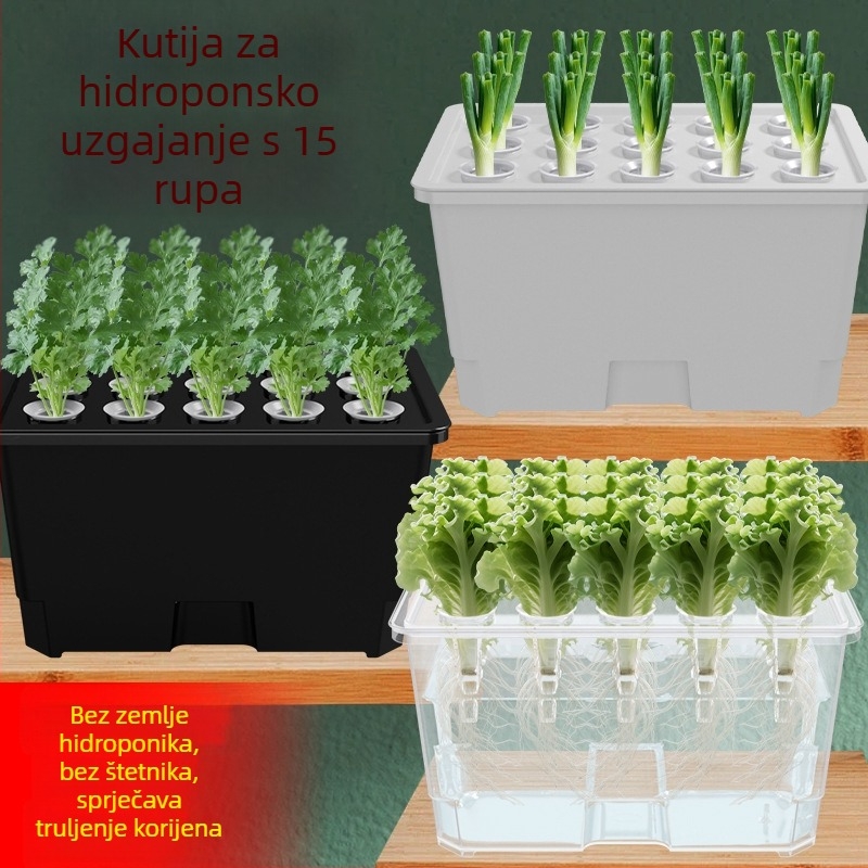 Hydroponični spremnik od plastike prehrambene klase, stolni ili podni, za kućno uzgajanje i balkonsko vrtlarenje.