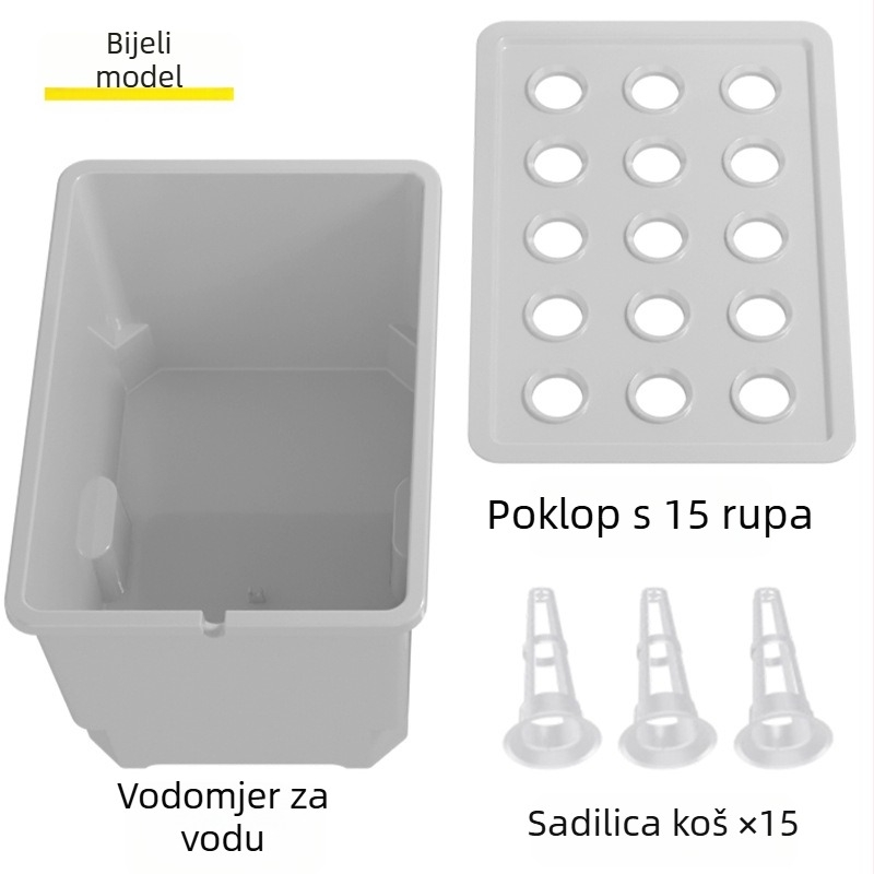 Hydroponični spremnik od plastike prehrambene klase, stolni ili podni, za kućno uzgajanje i balkonsko vrtlarenje.