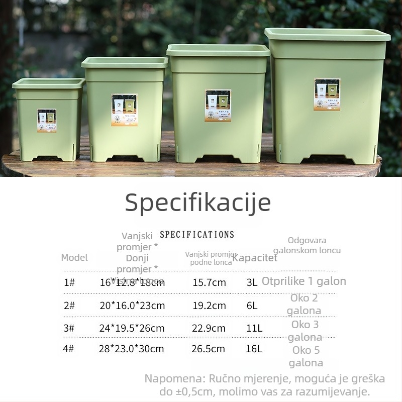 Plastični lonac za cvijeće, četvrtastog oblika, s kontrolom korijena, gusta smola, pogodan za ružu i klematis