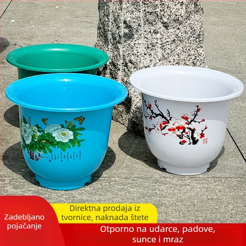 Lonac od smole za vanjsku upotrebu, plastična posuda s imitacijom keramike, pogodna za balkon i vrt, velika posuda za ruže i voćke