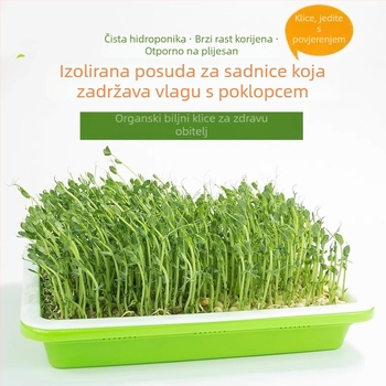 Tava za klijanje za balkonski uzgoj – hidroponsko uzgajanje povrća bez zemlje; klijanci graha, pšenice i češnjaka.