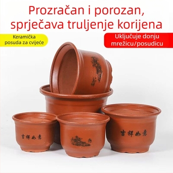 Keramički lonac od ljubičaste pijeskovite glinene za sukulente, bonsaie i cvjetnice - veliki crveni lonac