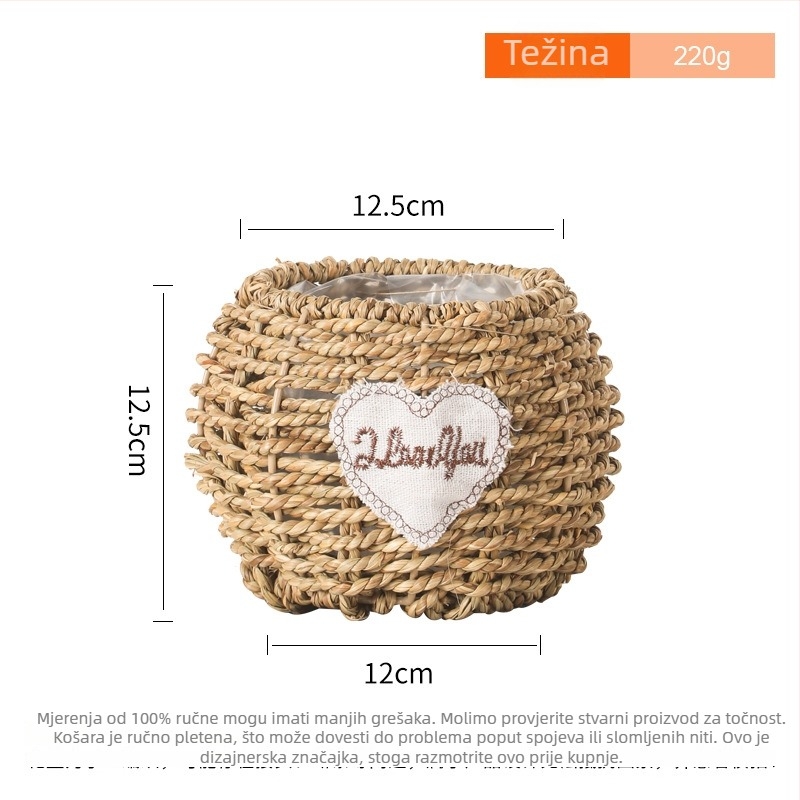 Pleteni koš za cvijeće od slame, ručno izrađen, za kombiniranu uporabu na stolu ili na podu, seoski stil, Caihua craftsmanship