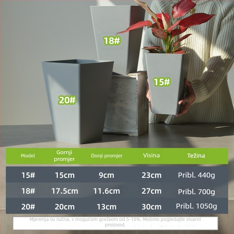 Minimalistička visoka kvadratna posuda od smole za Phalaenopsis, set kvadratnih visokih plastičnih saksija, ojačana saksija za sukulente.