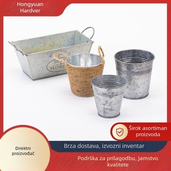 Set posuda za cvijeće od kovanog željeza za balkon i dom – ručno izrađeno, otporno na koroziju, izdržljivo, pogodno za stol ili pod.
