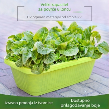 Pravougaoni plastični kutija za sadnju za balkon — kontejner za kućno vrtlarenje, stolna i podna upotreba, pastoralni stil