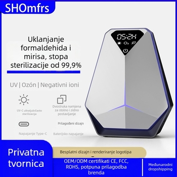 Pročišćivač zraka s dezinfekcijom za kućnu upotrebu – negativni ioni, UV i ozon; pokrivenost 61 m²+, protok zraka 50 m³/h; dodirni zaslon; stolni minimalistički dizajn