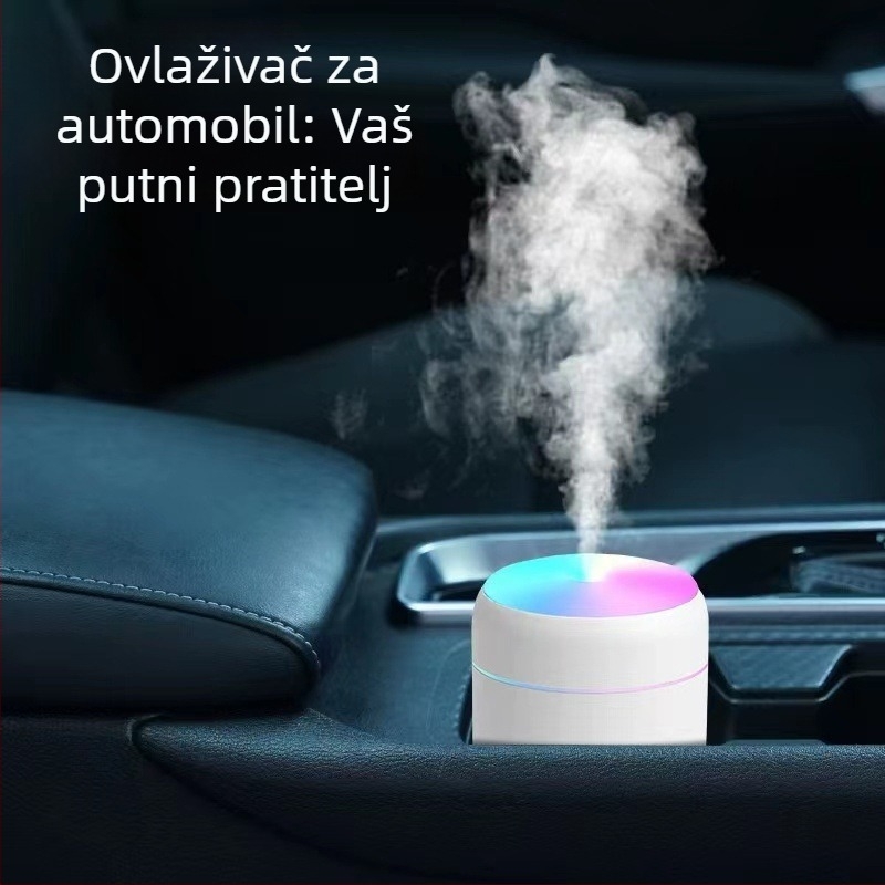 Ultrazvučni ovlaživač za automobil USB napajanje, 0,5 L spremnik, 1 izlaz magle, 2-8 sati tajmer, pročišćavanje zraka u vozilu