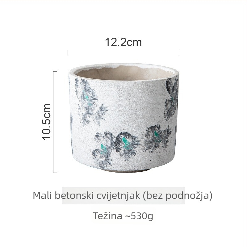 Cementna posuda za cvijeće s retro inkwash stilom, ručno oslikana, za stolni ili podni držač umjetnih sukulenata